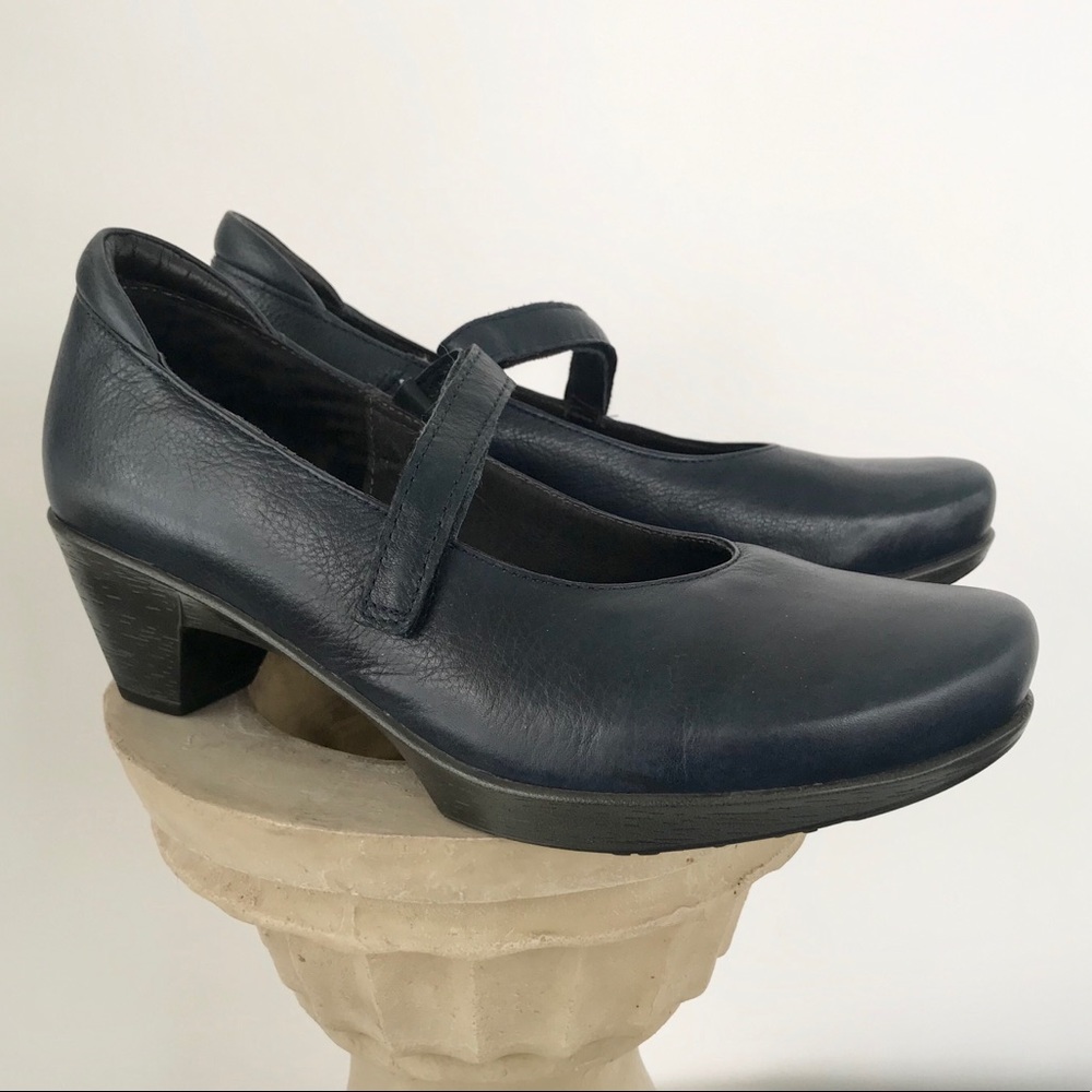 Naot Navy Leather Mary Jane Heels